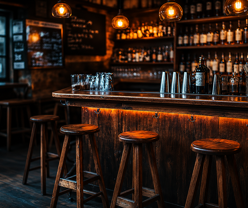 Intérieur du pub O'Malley avec son comptoir